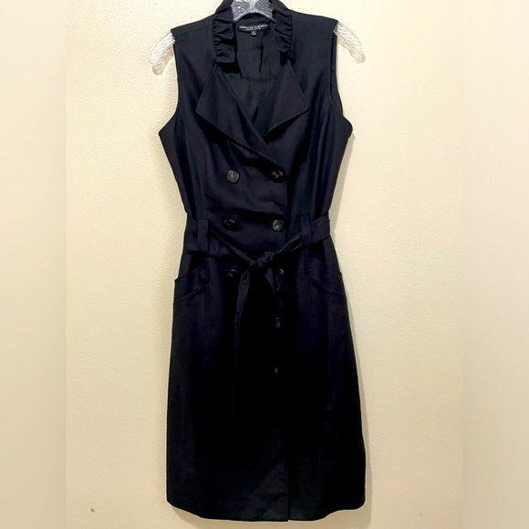 Isabella DeMarco Tahari Levine Black 55% Linen 45% Rayon Double Breasted Dress - Picture 1 of 16